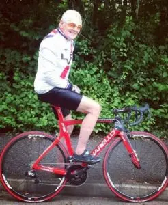 Somerset Road Club rider Peter Sandy on his Pinarello bike
