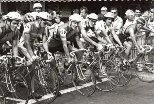 Somerset Road Club riders Greg Sandy, Peter Sandy and Brian Sandy on the race start line